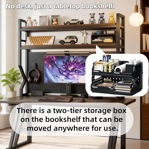 Desktop Hutch Bookshelf,Many Gifts,Metal Desktop Bookcase with pegboard, Desk Shelf, Countertop Storage Organizer Rack for Dorm or Office,Desktop Shelves (Natural+Black, 45.3" Lx9.9 Wx39 H) - color: Natural+black, size: 45.3" Lx9.9 Wx39 H