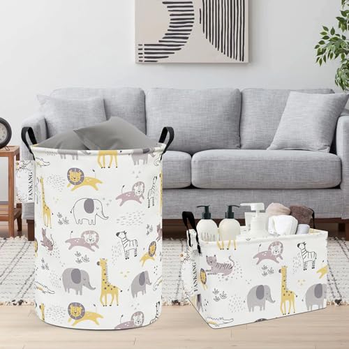 FANKANG Storage Basket, Nursery Hamper Canvas Laundry Basket Foldable with Waterproof PE Coating Large Storage Baskets for Kids Boys and Girls, Office, Bedroom, Clothes,Toys(Lovely Animals) - color: Lovely Animals