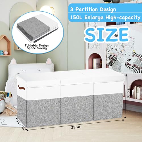 Large Toy Box Chest,Toy Storage Organizer,Storage Bins with Lids,Stuffed Animal Storage,Toy Bins for Kids,Toddlers,Baby,Girls,Nursery,Living room,playroom(Grey) - color: Grey