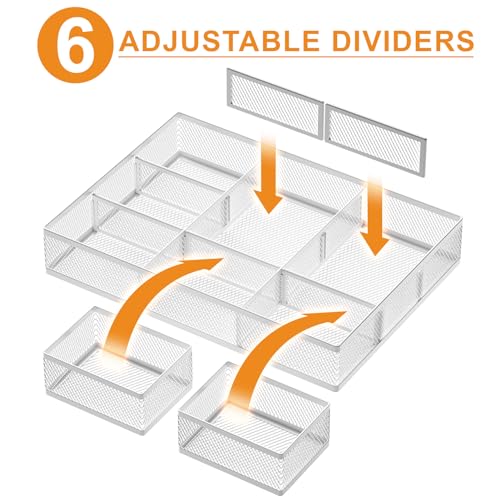 Marbrasse 3 Packs White Desk Drawer Organizers,Drawer Organizer Tray with 9 Adjustable Compartments,Junk Drawer for Makeup & Vanity, Office Desk Supplies and Accessories（White） - color: White