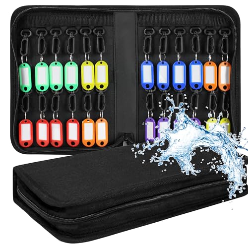 Portable Zippered Key Case,Organizer Waterproof Key Binder with 24 Key Hooks and Tags,Portable Key Storage for Rental Management Real Estate Sales Hotel Executives and Car Service - size: 24 Keys