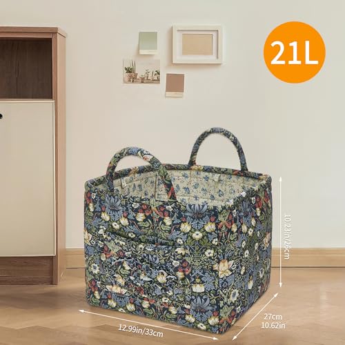 Quilted Fabric Storage Baskets with Handles, Boho Floral Gift Basket Foldable Organizer Bin for Home Decor, Picnic, Travel 12''x10''x10'' (Blue) - color: Blue