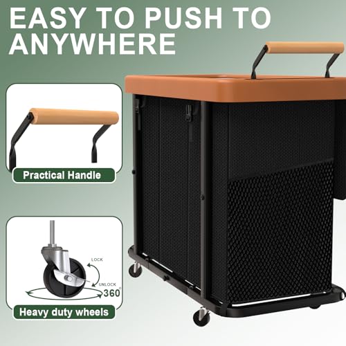 230L (60 Gal) Extra Large Fashion Laundry Sorter 3 Section with Lid, Rolling Laundry Basket Hamper with Handle, Laundry Organizer Storage Cart with Sturdy Metal Frame for Laundry Room, Hotel, Black - color: Black-3 Setion, size: 230L