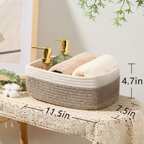 MiniArk Small Storage Baskets for Organizing | Closet Organizer Bins | Shelf Toy Basket | Woven Rope Baskets | Cube Decorative Box | Shallow Basket | 11.5x7.5x4.7” | 3 Packs White Brown - color: Off White/Brown, size: 3pcs-L11.5xW7.5xH4.7"