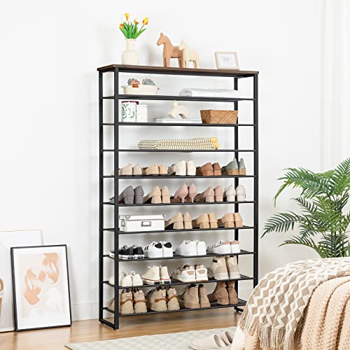 HOOBRO 10-Tier Shoe Rack for Entryway, 39.4" L Shoe Storage Organizer, Large Capacity Shoe Shelf for Closet, Front Door Entrance, Hallway, Holds 45-50 Pairs of Shoes, Rustic Brown BF171XJ01 - color: Rustic Brown + Black, size: 10 Tiers (39.4"W)