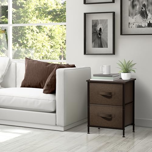 Sorbus Nightstand with 2 Drawers - Bedside Furniture End Table Night Stand with Steel Frame, Wood Top & Easy Pull Fabric Bins - Small Dresser & Chest for Home, Bedroom Accessories & Office - color: Brown, style: 2 Drawer