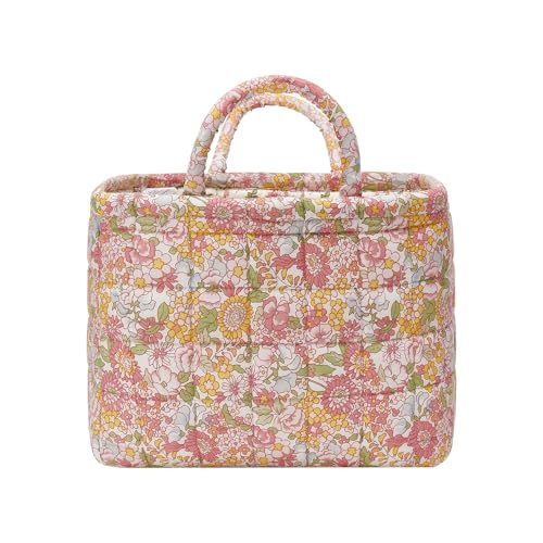 Quilted Fabric Storage Baskets with Handles, Boho Floral Gift Basket Foldable Organizer Bin for Home Decor, Picnic, Travel 12''x10''x10'' (Orange) - color: Orange