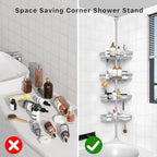 KEGII SUS304 Corner Shower Organizer, Stainless Steel Tension Pole Corner Bathroom Caddy, No Drilling Required Adjustable Shower Shelf for Inside Showers, Silver - style: Tension Caddy - Silver