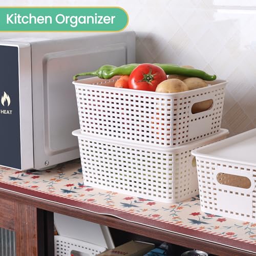 Plastic Storage Baskets with Lid-Plastic Storage Containers Stackable Storage bins: Storage Baskets for Organizing Shelves Drawers Desktop Closet Playroom Classroom Office,8 Pack-White10.2x7.2x4.1Inch - color: White