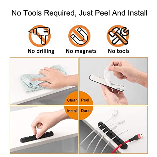 Cord Holder Cable Organizer Clips – Self Adhesive Cord Organizer for Desk, Car, Nightstands, Office, Black Silicone Cord Keeper Cable Clips Wire Holders for Phone Charger Cords (7-5-3-1-1 Slots) - color: Black