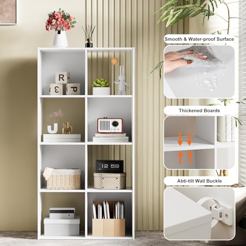 Sweetcrispy 8 Cube Storage Organizer - Open Cube Bookshelf with 4 Removable Back Panels, Display Storage Bookcase for Living Room, Bedroom, Entrance Hall, Home Office，47.7" L×11.6" W×24" H, White - color: White, size: 8-Cube(47.7"L×11.6" W×24"H)