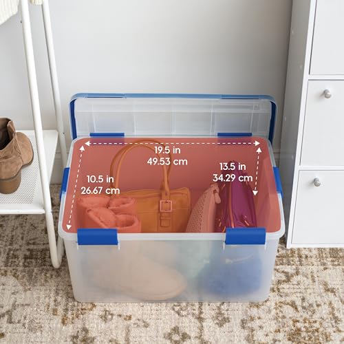 IRIS USA WeatherPro 60 Qt Storage Bins with Lids, 3 Pack, BPA-Free Plastic Gasket Box with Tight Latch and Seal, Stackable Nestable Tote Tub - Clear/Blue - size: 60 Qt. - 3 Pack