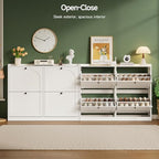 ONBRILL Shoe Cabinet with 4 Flip Drawers, Freestanding Ultra Slim Hidden Shoe Organizer with Classic Arched Pattern, 16-24 Pairs Shoe Storage Cabinet for Entryway Hallway Living Room (White) - color: White