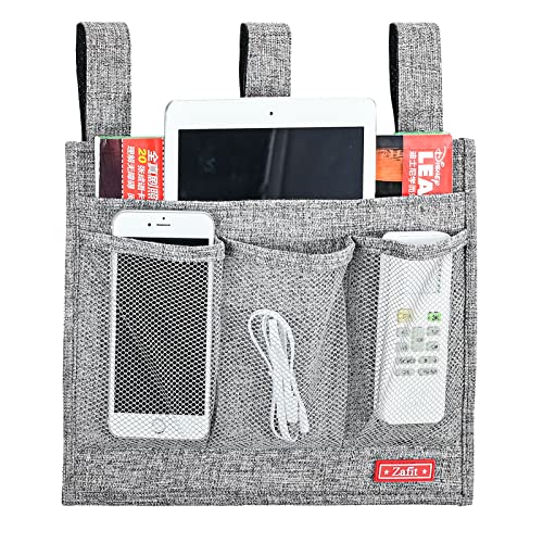 Zafit Linen Bedside Caddy, Bedside Storage Organizer for Hospital Beds, College Dorm Rooms or Baby Bed (Classic 4 Pockets Grey) - color: Grey, size: Classic 4 Pockets