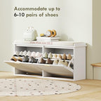 HOMCOM Shoe Bench with Padded Seat Cushion and 2 Flip-Drawers, Entryway Bench Holds up to 529lb, Shoe Cabinet, 40.9x10.2x18.7 Inches, White - color: White, size: 40.9" x 10.2" x 18.7"
