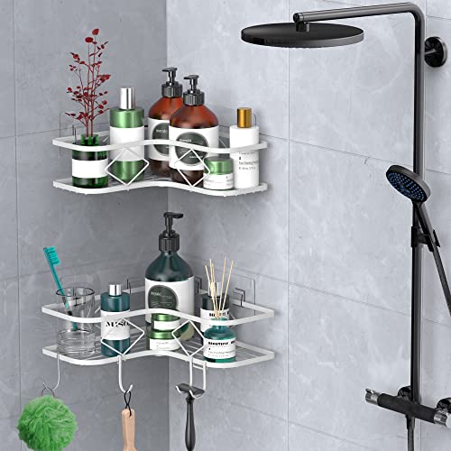 Shower Caddy, 2 Pack Corner Organizer Shelf, Rustproof Wall Mount Shower Storage Rack, No Drilling, 40 lbs Capacity (Glossy White) - color: Glossy White