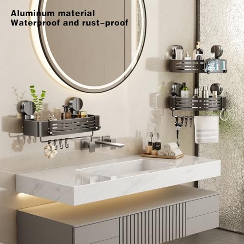 VOLPONE Corner Shower Caddy Suction Cup Shower Shelf Corner No Drilling Bathroom Shower Organizer Storage Rack Adhesive with Towel Bar Hooks(2-Pack, Gray) - style: Suction cup triangle with towel bar hooks 2 tier gray