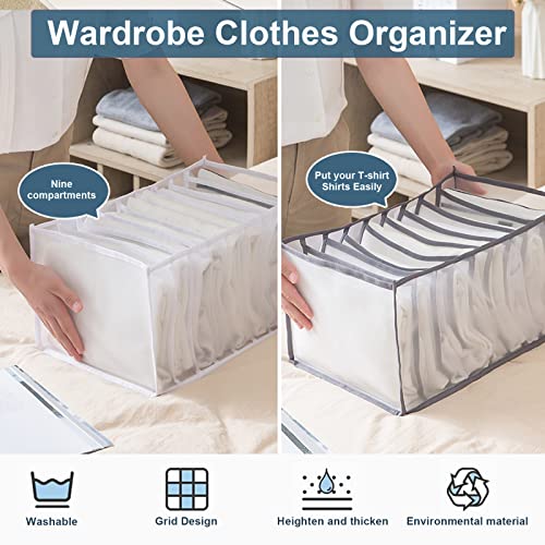 KesaPlan 2Pcs Wardrobe Clothes Organizer, 9Grids Visible Foldable Closet Organizers, Compartment Storage Box with Mesh Separation, Washable Drawer Dividers Organizers for T-Shirt & Shirts (Shirts) - color: Shirts