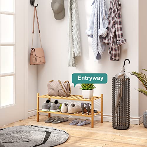 viewcare 2-Tier Bamboo Shoe Rack for Entryway, Bamboo Wood Shoe Organizer for Hallway Closet, Free Standing Shoe Racks for Indoor Outdoor - color: Natural Bamboo, size: 2-Tier