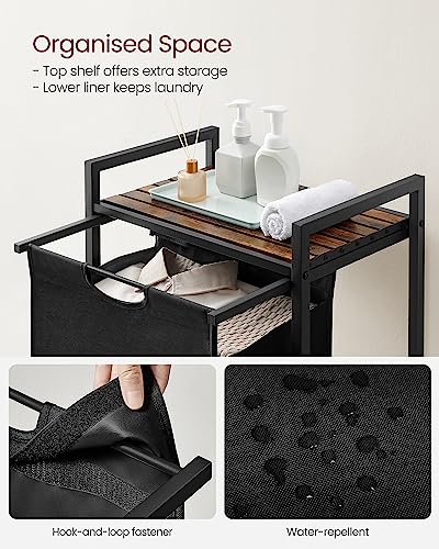 VASAGLE Laundry Hamper, Laundry Basket, Laundry Sorter with A Pull-Out and Removable Bag, Shelf, Metal Frame, 17.2 Gallons (65 L), 19.7 x 13 x 28.4 Inches, Black and Rustic Brown UBLH101B01 - color: Black + Rustic Brown, size: 1 Bags - 65 L