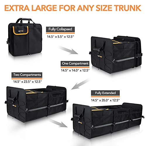 HEYTRIP Large Trunk Organizer With Built-in Leakproof Cooler Bag, 2 Tie-Down Straps, 4 Removable Dividers, Foldable Cover, Built with 2mm PE Board - color: Black