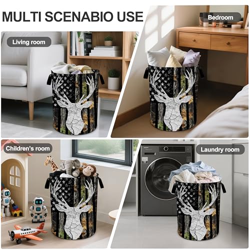 Hunting Camouflage Laundry Basket Foldable Oxford Cloth Tote Bag Laundry Hamper Clothes Storage Bucket Organizer For Bathroom/Laundry Storage/Bedroom 19.6x15.7 Inch - color: Forest Camouflage