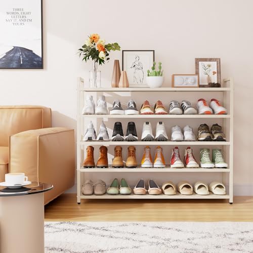 5-Tier Heavy Duty Metal Shoe Rack, 200 lbs Load Capacity Shoe Organizer with Reinforced Steel Tubes, No-Wobble Free Standing Shoe Shelf for Entryway, Closet, Bedroom, Dorm – Easy Assembly, Black - color: White, size: 5Tier/35.4"H×42.1"W×9.8"D