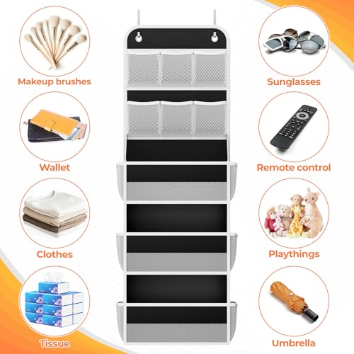 SpaceHacks 5-Tier Over the Door Organizer with Mesh Pockets, Baby Nursery Storage for Closet, Bathroom and Bedroom, Adjustable Hanging Closet Organizer for Cosmetics, Books and Essentials (Black) - color: Black, size: 5-Tier