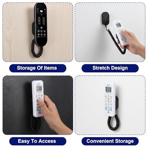 2Pcs Magnetic Remote Leash Control Holder with Spring Ropes Safely Secure TV Remotes & Small Items Retractable Anti-lost Rope Organizer with Adhesive for Projector TV Air Conditioner Remotes