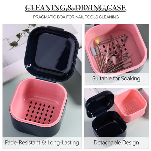 SUTOKAKA 1Pc Plastic Nail Tool Sterilizer Box Nail Drill Bits Cleaning Box Polishing Tools Soaking Tray Manicure Pedicure Storage Container Case - Black - color: Black