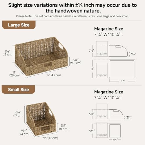 StorageWorks Seagrass Pantry Storage Baskets, Wicker Baskets with Built-in Handles, Handwoven Shelf Baskets for Organizing, Pantry Organizers and Storage, 3 Pack - color: Natural(Seagrass), size: 17"L x 11"W x 7½"H + 2x 7½"L x 9½"W x 6¾"H