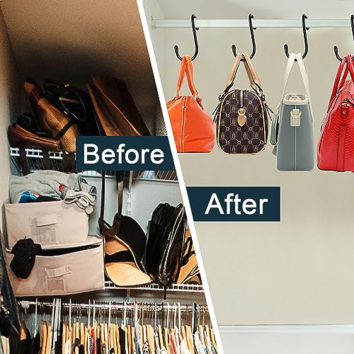 HiGift 8 Pack Purse Hanger for Closet, Vinyl Coated Unique Twist Design Black Bag Hanger Hooks, 5 Inch Large Closet Rod Home Storage Hooks Purse Organizer for Hanging Handbags, Belts, Hat, Backpack - color: Black, size: 8 Pack