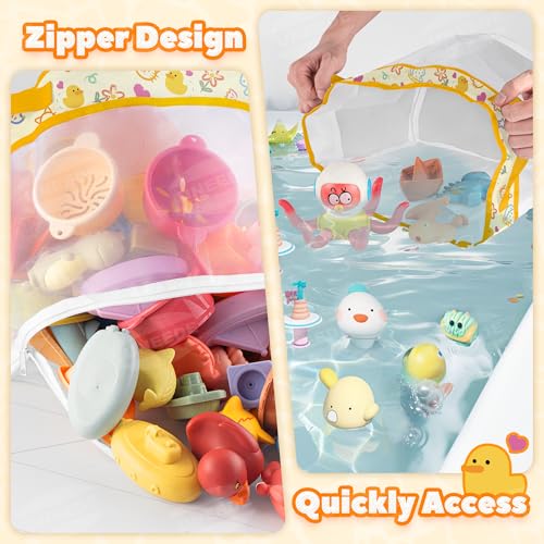 UNEEDE Duck Print Bath Toy Organizer, 4.15 Gallons Bathtub Toy Holder, Quick Dry Mesh Shower Caddy, Yellow Duck Stuff - style: Yellow duck
