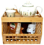 Bamboo Storage Bin - Multipurpose, Stackable Open Front Storage Bin with Bamboo Serving Tray Lid for Kitchen & Pantry - Stylish Lattice Design