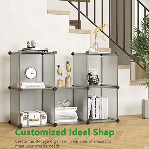 C&AHOME Cube Storage Organizer, 6-Cube Shelves Units, Closet Cabinet, DIY Plastic Modular Book Shelf, Ideal for Bedroom, Living Room, Office, 36.6" L x 12.4" W x 36.6" H Grey UPCS06G - color: Grey