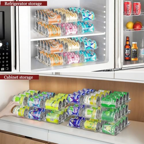 Attelite Can Organizer for Pantry, 3 Sets 2Tiers Can Storage Organizer Pantry, Soda Can Organizer for Fridge 24 Cans Rack Automatic Rolling Stackable Canned Food Organizer,Clear - size: 2tier*3sets