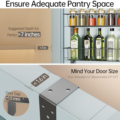 Delamu Adjustable Cabinet Door Organizer, 6-Tier Hanging Spice Rack Organizer, Metal Over the Door Pantry Organizer, Pantry Organizers and Storage Shelves for Kitchen Bathroom Laundry Room, Black - color: Black, size: 6 Tier-Medium