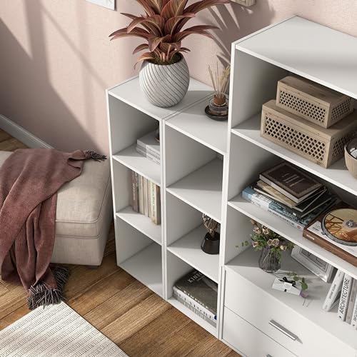Homes: Inside + Out Apexa 3-Cube Storage Organizer Shelves, Stackable Wood Bookcase Fits Cubby Bins for Organization, Dorm Teen Room Decor & Home Office, White - color: White, size: 3-Cube