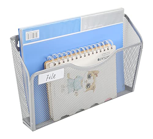 EasyPAG 3 Pack Wall File Organizer with Label Panel, Metal Mesh Hanging File Folder Holder for Letter/A4 Size Folders, Vertical Wall Mount Mail Sorter for Office Paperwork, Classroom, Silver - color: Silver With Panel