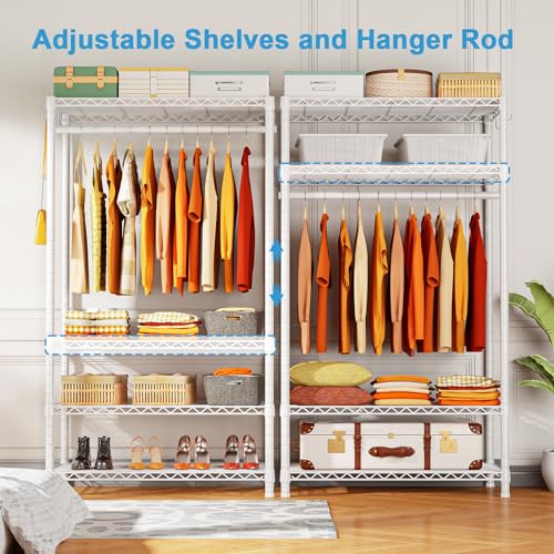 Ulif H4 Portable Closets, 4-Tier Metal Clothes Garment Rack for Bedroom and Cloakroom, Clothing Closet Storage and Organizer Wardrobe, 35.4" W x 14" D x 76.4" H, White - color: White, size: H4