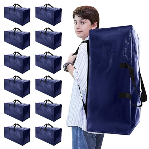 NATURELUX Heavy Duty Moving Bags with Backpack Straps and Strong Handles, Alternative to Moving Boxes and Storage Totes for Dorm Room Essentials, 12 Pack, Blue - color: Blue, size: 93 L - 12 pcs - Backpack