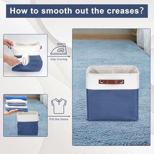 Bagnizer Collapsible Fabric Storage Cubes 11x11 Cube Storage Bins, 4 Pack Closet Baskets Box with Handles for Organizing, Shelf, Toys, Clothes, Home, Office, Nursery (Navyblue&White) - color: NavyBlue / Off-White, size: Cube - 11"x11"x11"