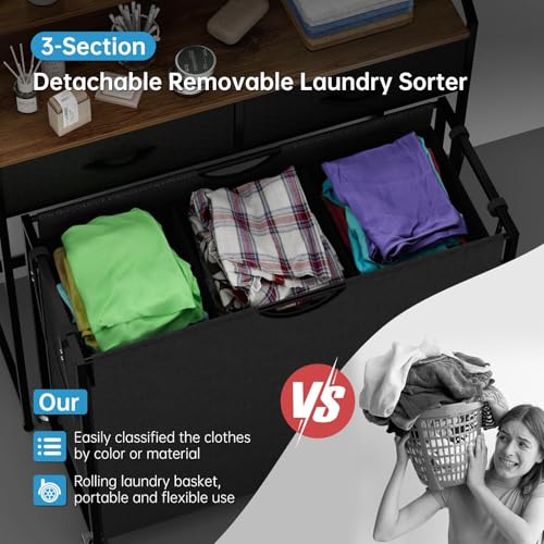 Laundry Sorter with 3 Section Pull Out Bags Rolling Laundry Basket Organizer with 2 Drawers Laundry Hamper with Shelves and Wheels for Laundry Room, Bathroom, Bedroom Organization(2 Tier) - size: 2 Tier