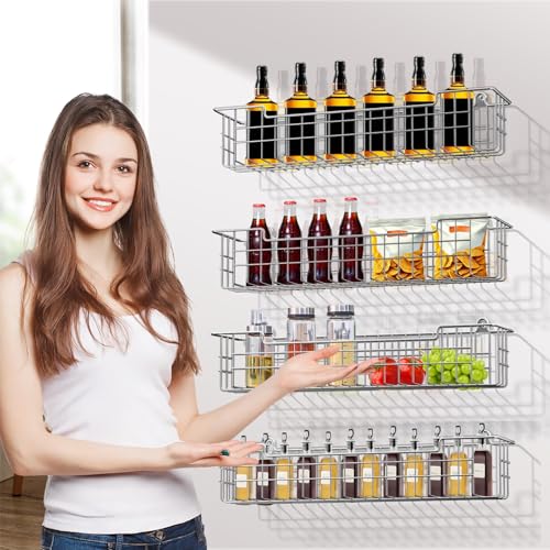 Spice Rack Wall Mount, 4-Pack Seasoning Organizer for Kitchen Storage Organization, Spice Holder Shelf Saving Space for Cabinet, RV, Pantry, Silver - color: Silver-4 Pack