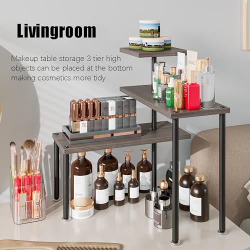 Countertop Organizer Organization 3 Tier Kitchen Corner Shelves Adjustable Spice Storage Rack for Bathroom Coffee Area Over Sink (Dark Gray Oak) - color: Dark Gray Oak