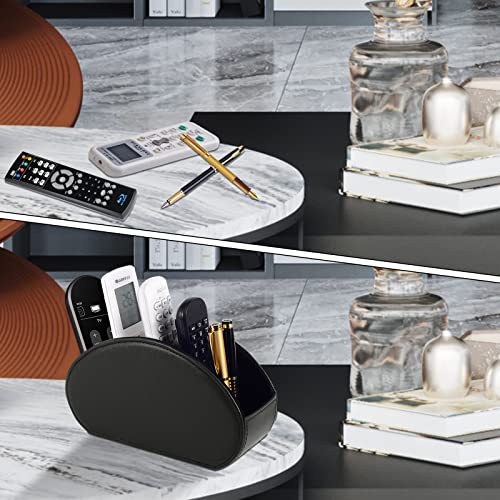 Tv Remote Holder Tray with 5 Compartments,PU Leather Remote Control Holder/Caddy Nightstand Decoration,Placed Media Remote Storage Box/Glasses/Makeup Brush/Office Products/Desktop Organizer (Black) - color: Black