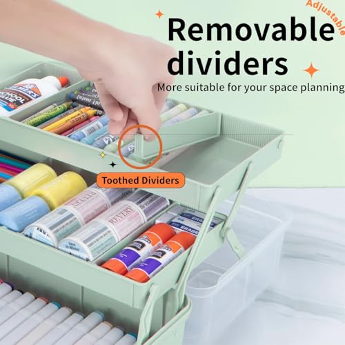 TERGOO 12.5in 3-Layer Multipurpose Craft Organizers and Storage with Adjustable Dividers, Portable Tackle Box, Folding Art & Craft Case for Medicine, Tool, Sewing Organizer (Haze Green) - color: Haze Green, size: Large