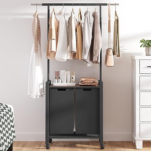 Laundry Sorter 2 Section Laundry Hamper Sorter with Clothes Hanging Rod and Wooden Storage Shelf 2 X 13gal Laundry Basket Organizer for Laundry Room Organization Storage Baskets, Black - size: 2 Bags