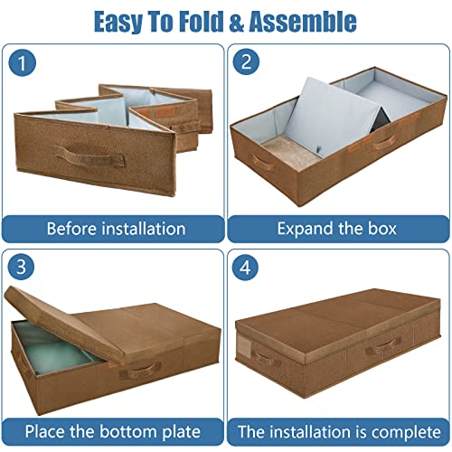 Supowin Underbed Storage Containers Bin with Lids (2pcs) Large Under Bed Storage Organizer Box with Handle, Foldable Under the Storage Bags for Organizing Clothes, Shoes, Blankets, Pillows-Dark brown - color: J-Dark brown