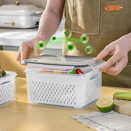 Freshmage Fruit Storage Containers for Fridge with Removable Colander, Airtight Food Storage Container, Dishwasher Safe Produce Saver for Refrigerator, Keep Berry Fruit Fresh Longer 4 pcs Small Clear - size: Small